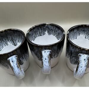 Set of 3 West Elm Blue Drip Glaze Reactive Stoneware Coffee Mug